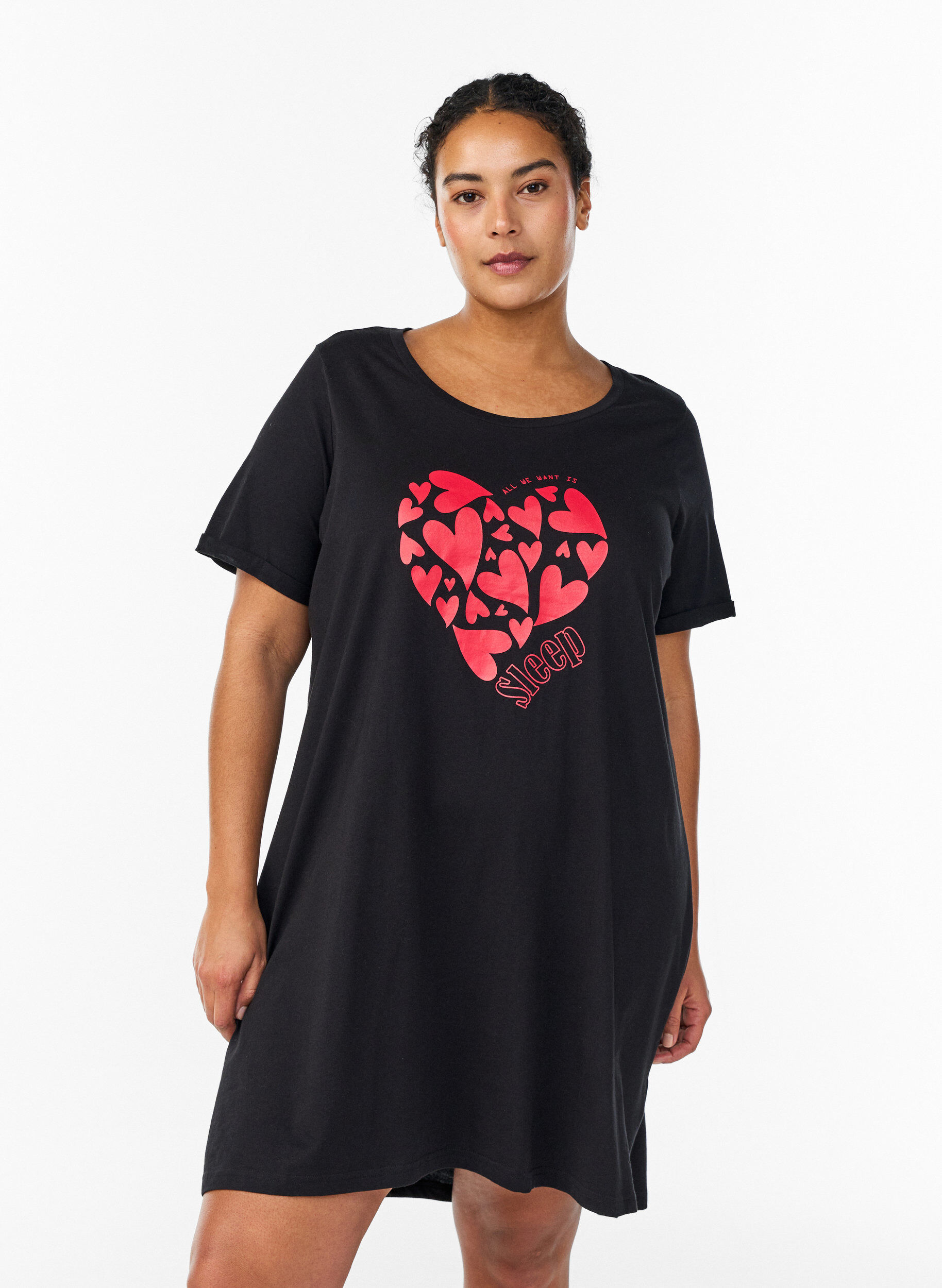 Kort&aelig;rmet natkjole i &oslash;kologisk bomuld , Sort, Model