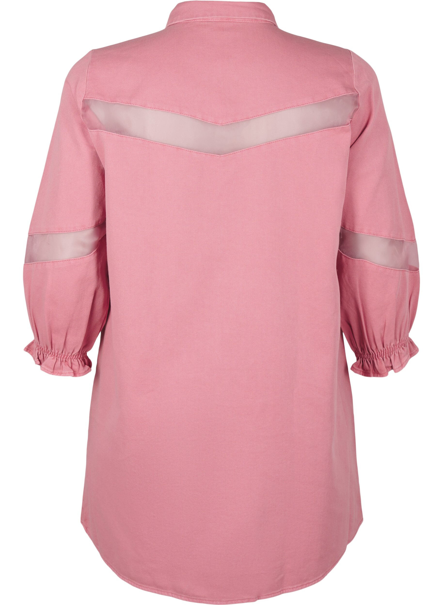 Zizzi Farvet denim skjortekjole med meshdetaljer, Heather Rose, Packshot image number 1