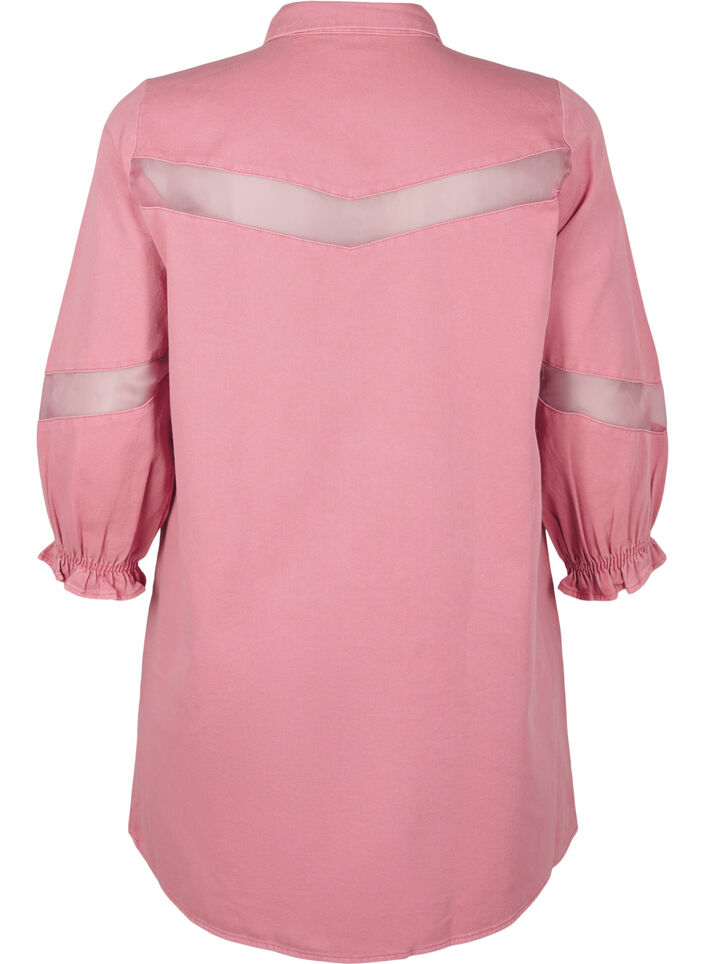 Farvet denim skjortekjole med meshdetaljer, Heather Rose, Packshot image number 1