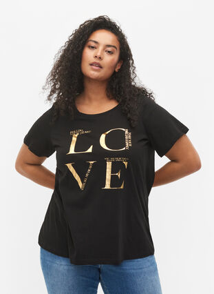 Kortærmet bomulds t-shirt med tryk, Black Love, Model image number 0