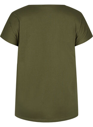 Bomulds t-shirt med printdetaljer, Ivy Green Mel Leaf, Packshot image number 1