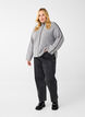 Strikbluse med uld og kontrast striber, Medium Grey Melange, Model image number 2