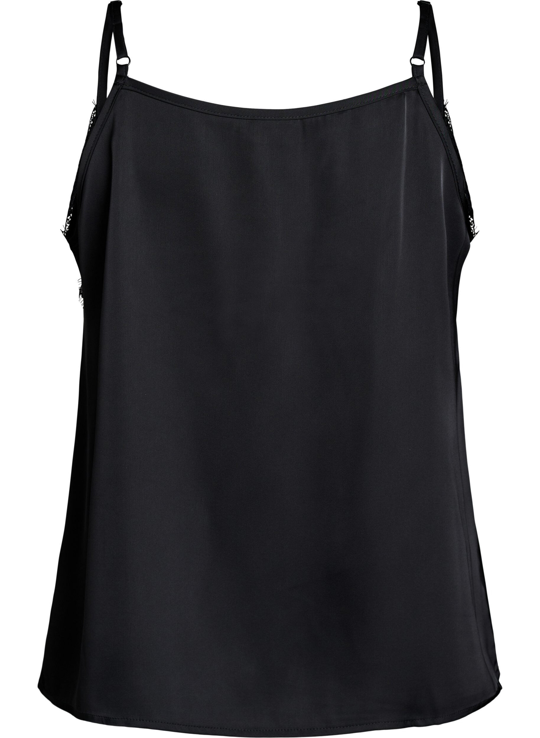 Zizzi Stroptop i satinlook med blonde, Sort, Packshot image number 1