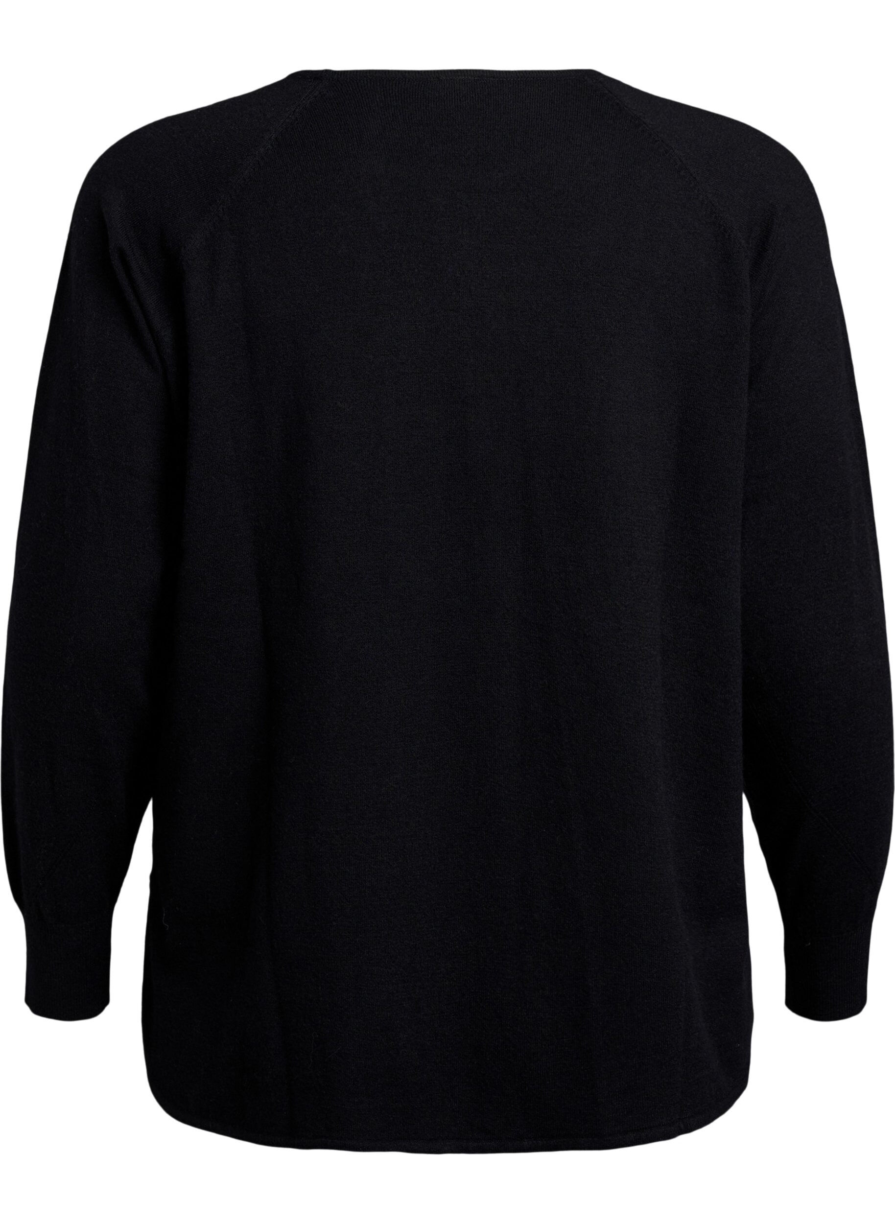 ZizziStrikbluse med rund hals og strikket m&oslash;nster, Sort, Packshot image number 1