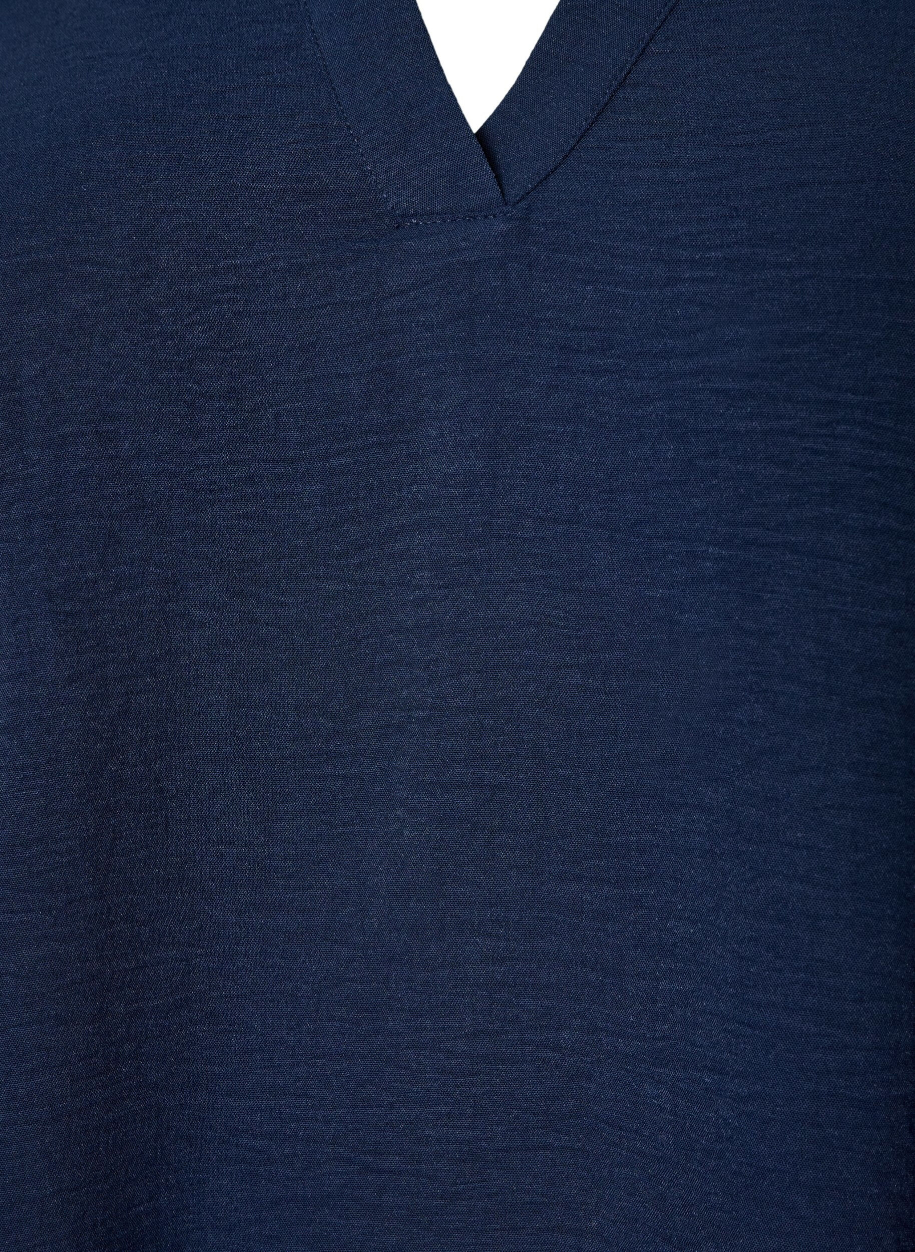 ZizziBluse med smock manchetter og V-udsk&aelig;ring, Bl&aring;, Packshot image number 2