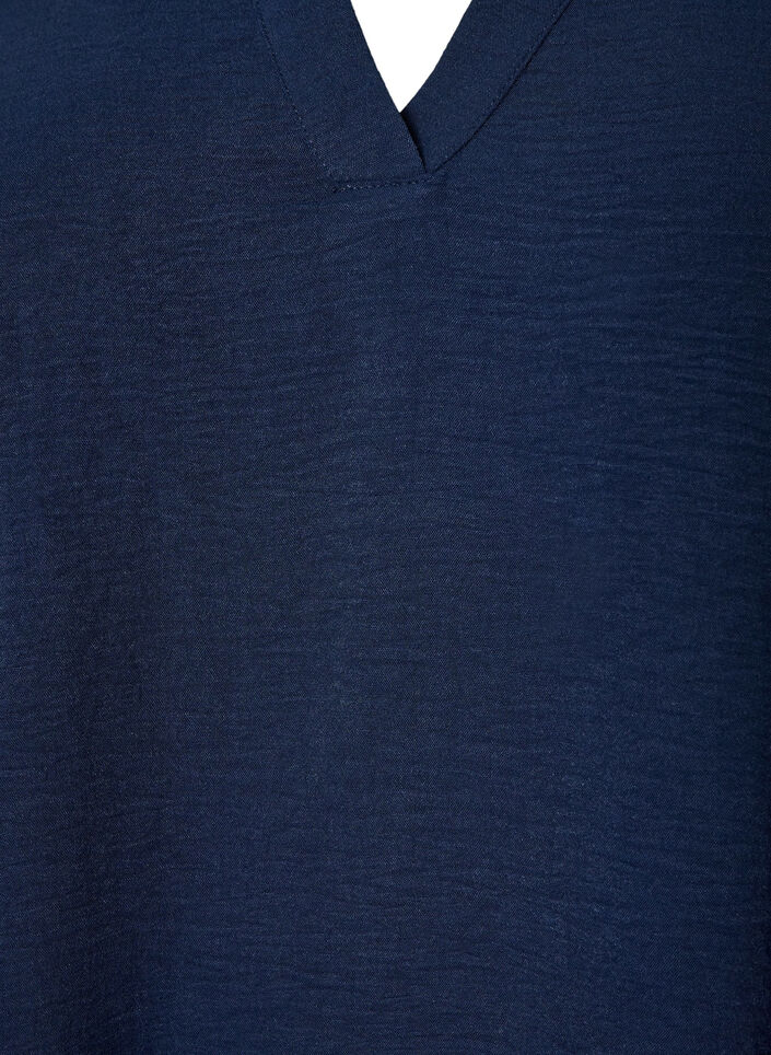 Bluse med smock manchetter og V-udsk&aelig;ring, Bl&aring;, Packshot image number 2
