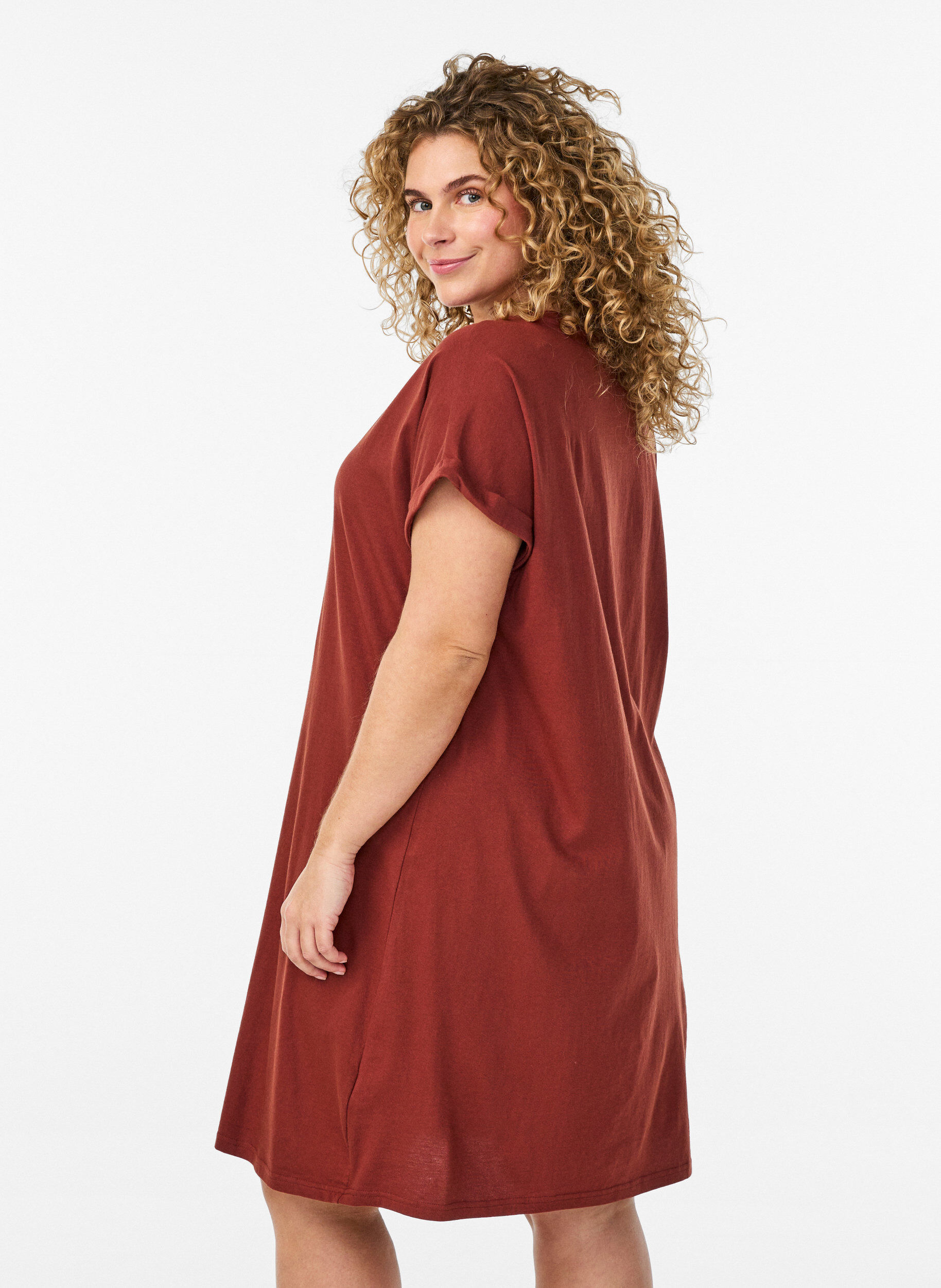 Zizzi 2-pak t-shirt kjole med korte &aelig;rmer, Orange, Model image number 2