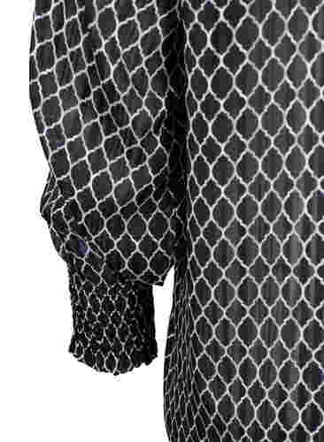 Printet bluse med smock og v-hals, Black Graphic Stripe, Packshot image number 3