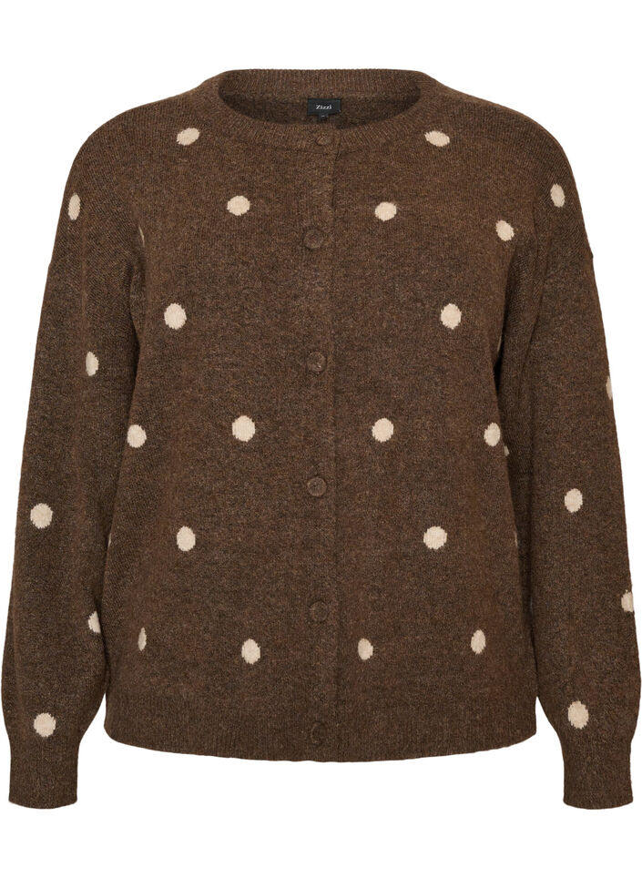Cardigan med prikket m&oslash;nster, Brun, Packshot image number 0