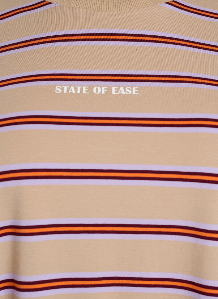 Oversize T-shirt med striber og 1/2 &aelig;rmer, Beige, Packshot image number 2