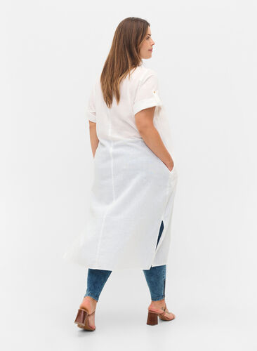 Lang skjortekjole med korte ærmer, White, Model image number 1