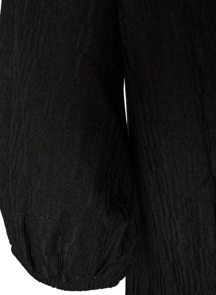 Kjole med ballonform og struktur, Sort, Packshot image number 3