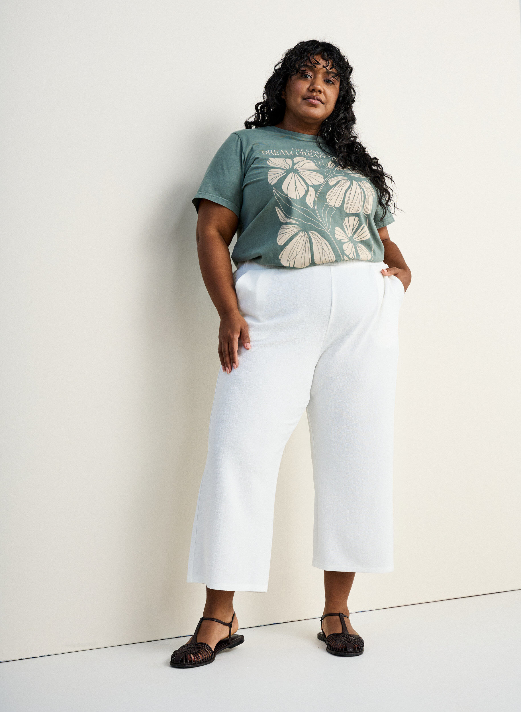 Zizzi L&oslash;se bukser med 7/8 l&aelig;ngde, Beige, Image image number 0