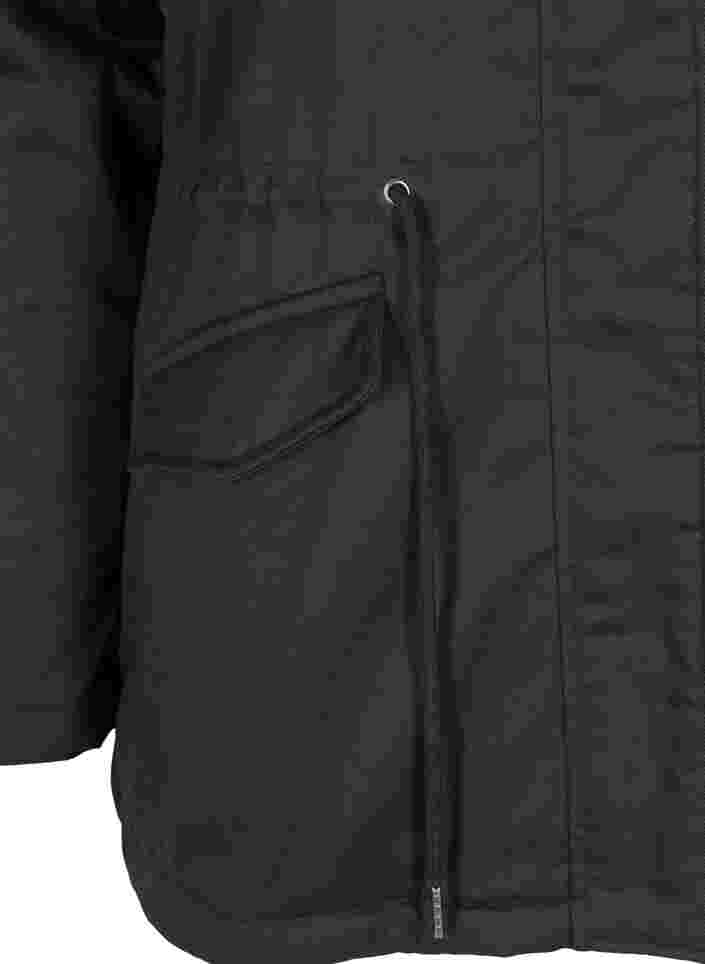 Kort parkajakke med hætte og imiteret pelskant, Black, Packshot image number 3