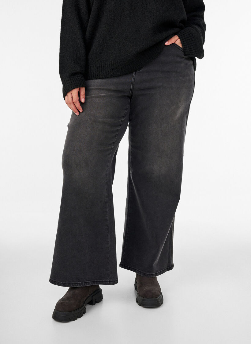 Wide fit jeans med lodrette denimdetaljer, Gr&aring;, Model image number 3