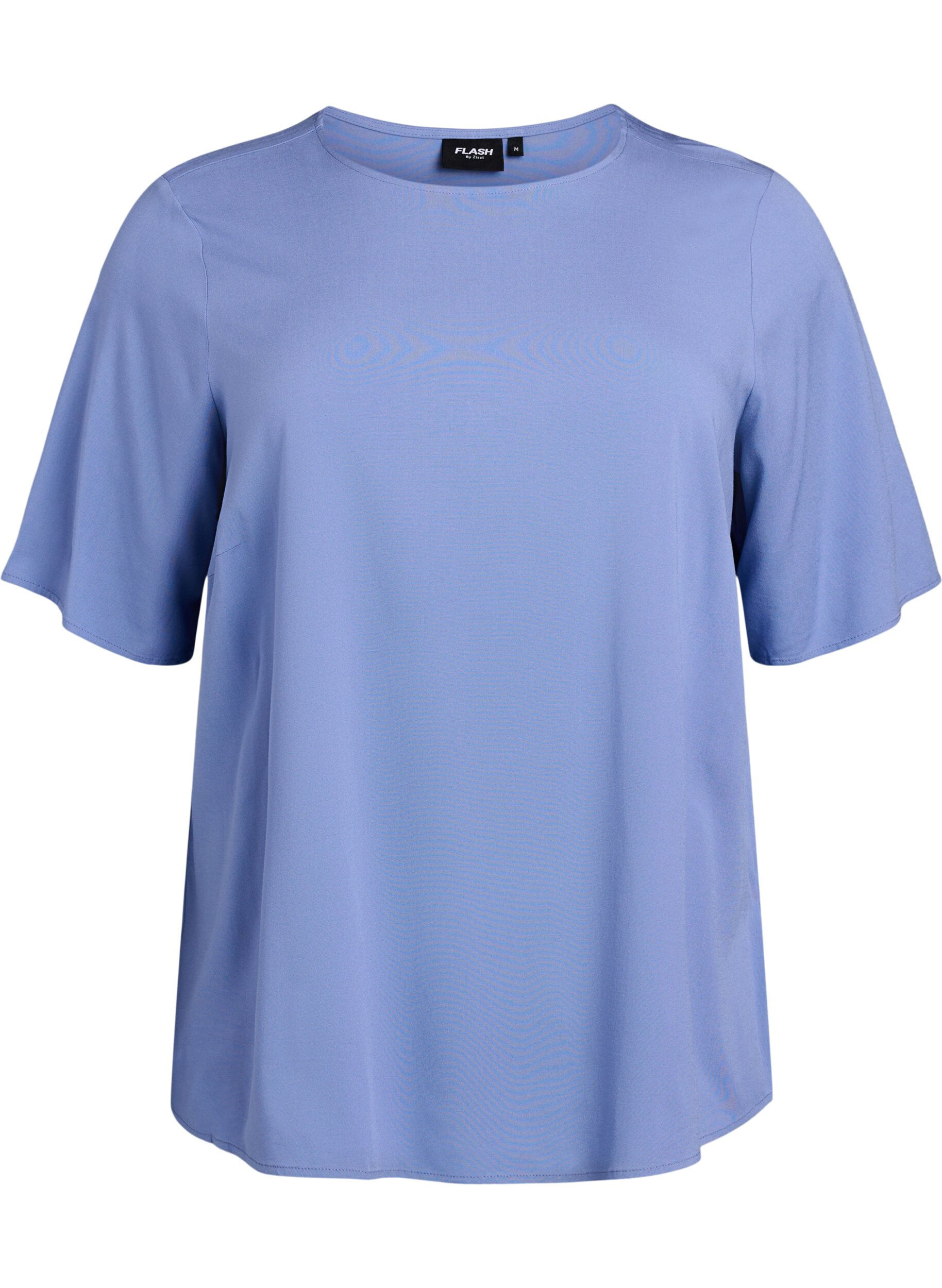 ZizziKort&aelig;rmet v&aelig;vet bluse med rund hals, Bl&aring;, Packshot image number 0