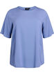 Kort&aelig;rmet v&aelig;vet bluse med rund hals, Bl&aring;, Packshot image number 0