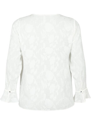 Langærmet skjorte med jacquard look, Bright White, Packshot image number 1