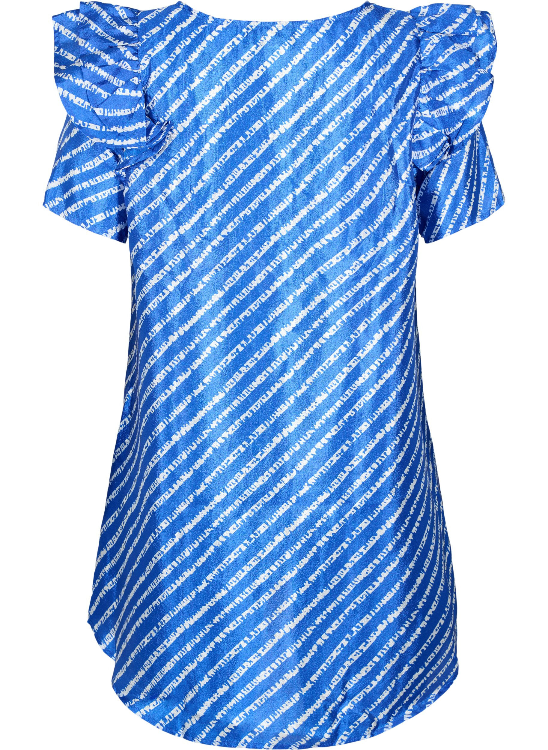 Zizzi Stribet tunika med fl&aelig;ser, S.T.W./White Stripes, Packshot image number 1