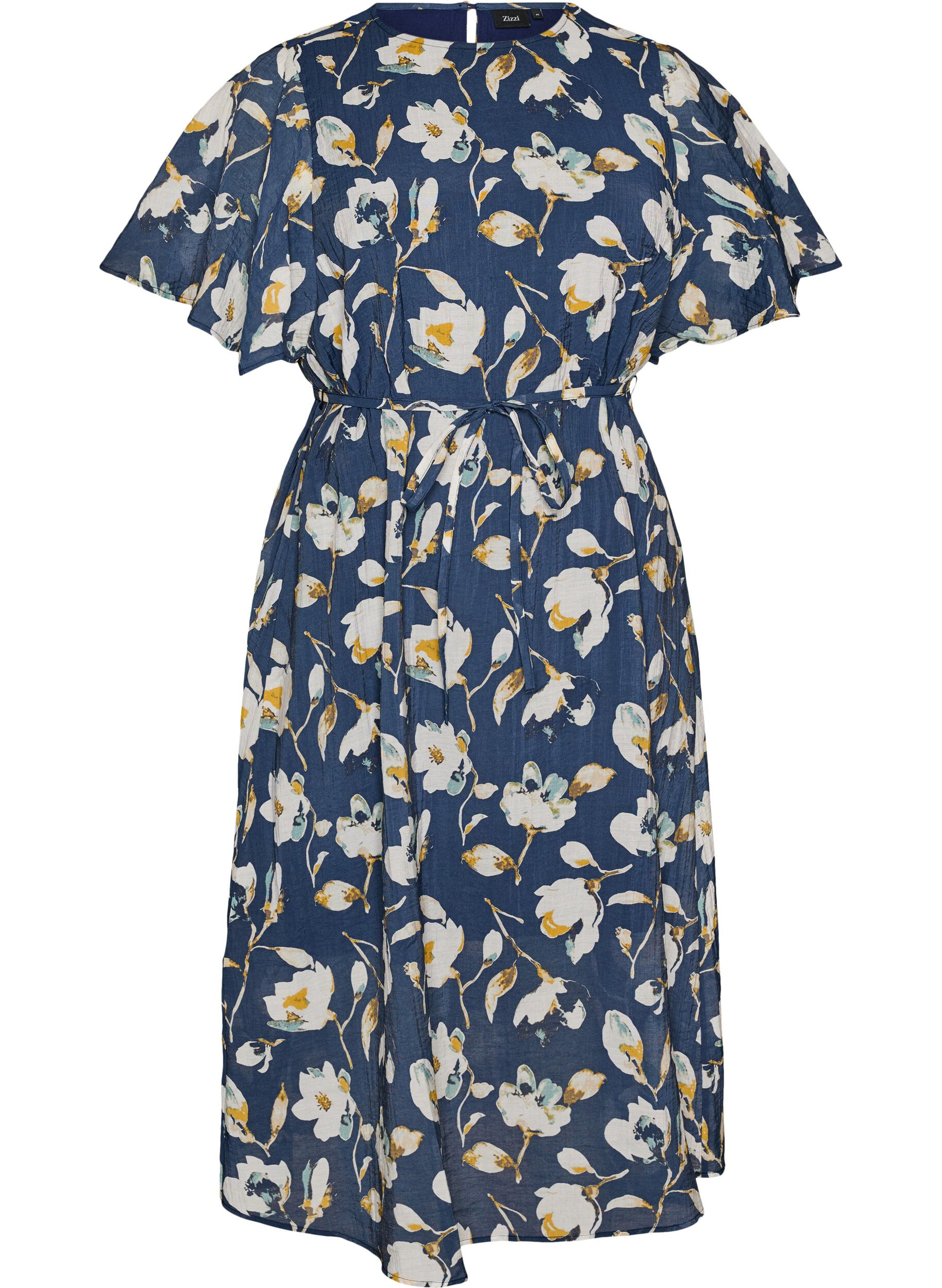 ZizziAnkellang kjole med vinge&aelig;rmer og bindeb&aring;nd, Bl&aring;, Packshot image number 0