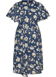 Ankellang kjole med vinge&aelig;rmer og bindeb&aring;nd, Bl&aring;