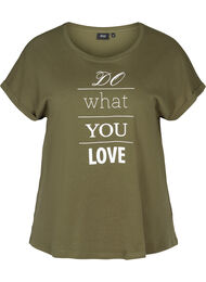 Kortærmet bomulds t-shirt med print, Ivy green w. Love