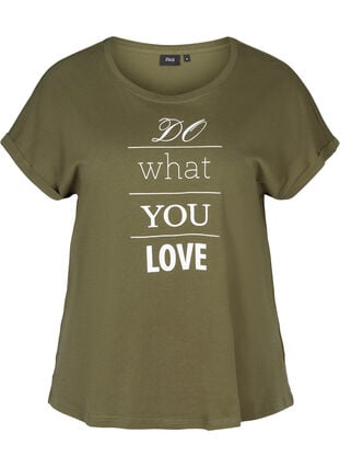 Kortærmet bomulds t-shirt med print, Ivy green w. Love, Packshot image number 0