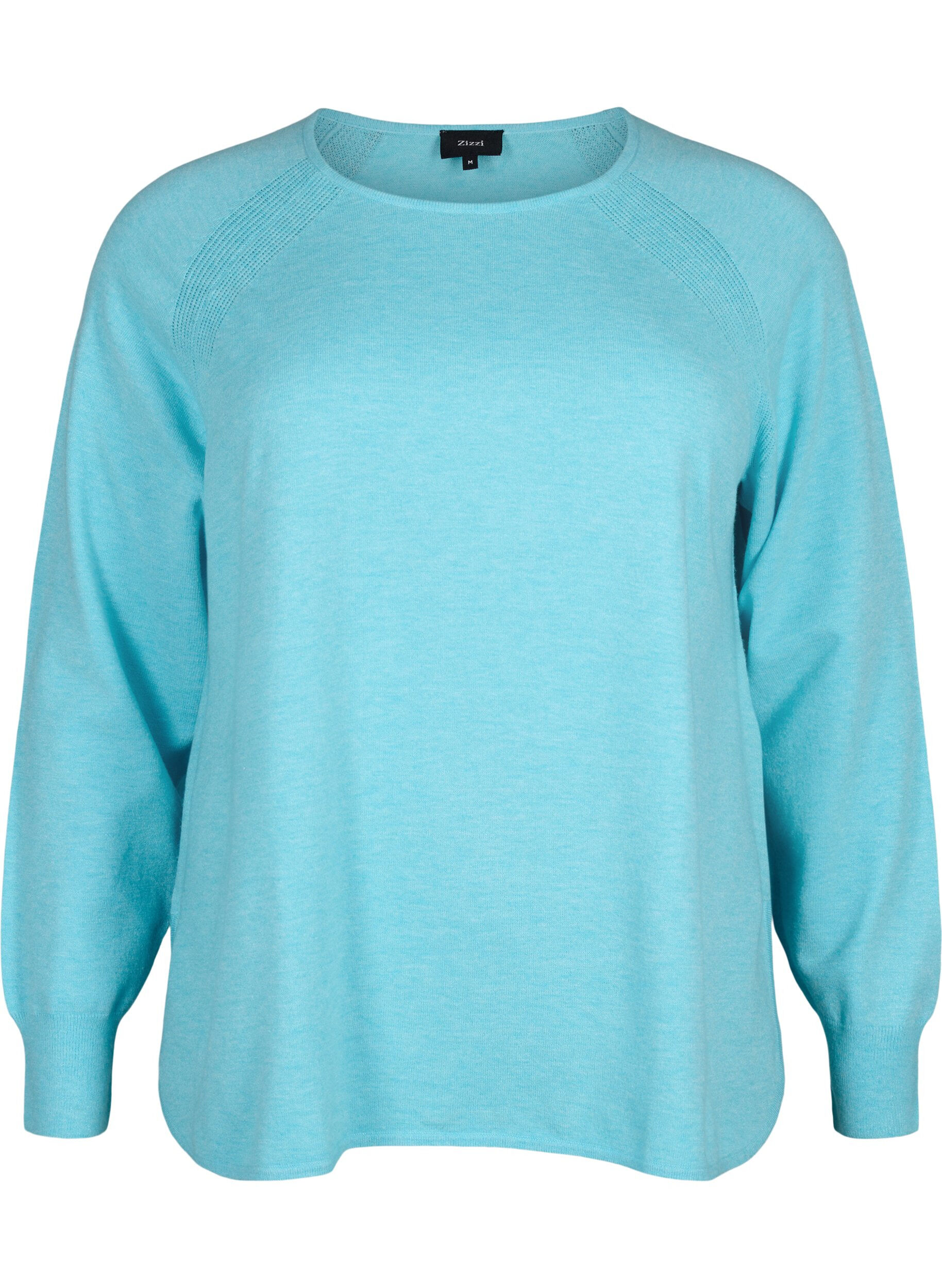 Zizzi Strikbluse med raglan&aelig;rmer, Blue Curacao Mel., Packshot image number 0