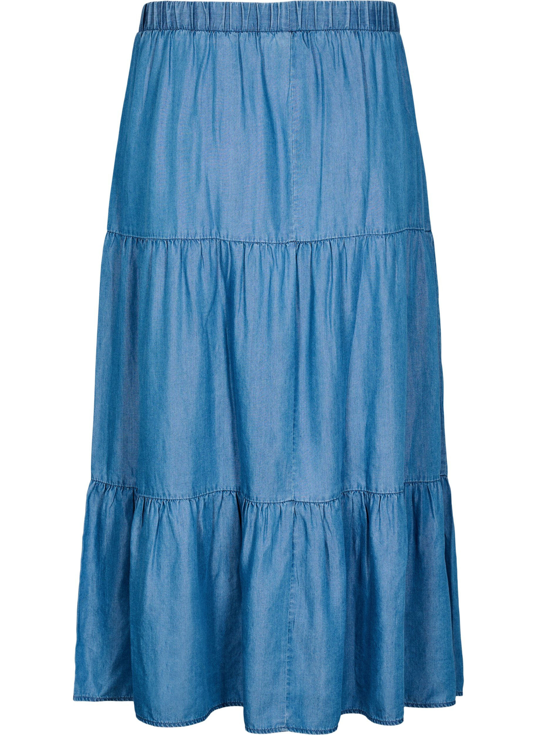 ZizziDenim maxinederdel med fl&aelig;ser, Bl&aring;, Packshot image number 1