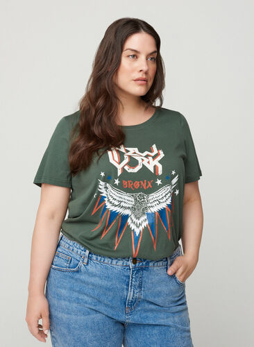 Kortærmet t-shirt med print, Green w. Eagle , Model image number 0
