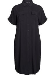 Lang skjortekjole med korte &aelig;rmer, Sort