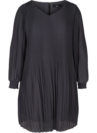 Plisseret kjole med v-udskæring og a-form, Asphalt ASS, Packshot image number 0