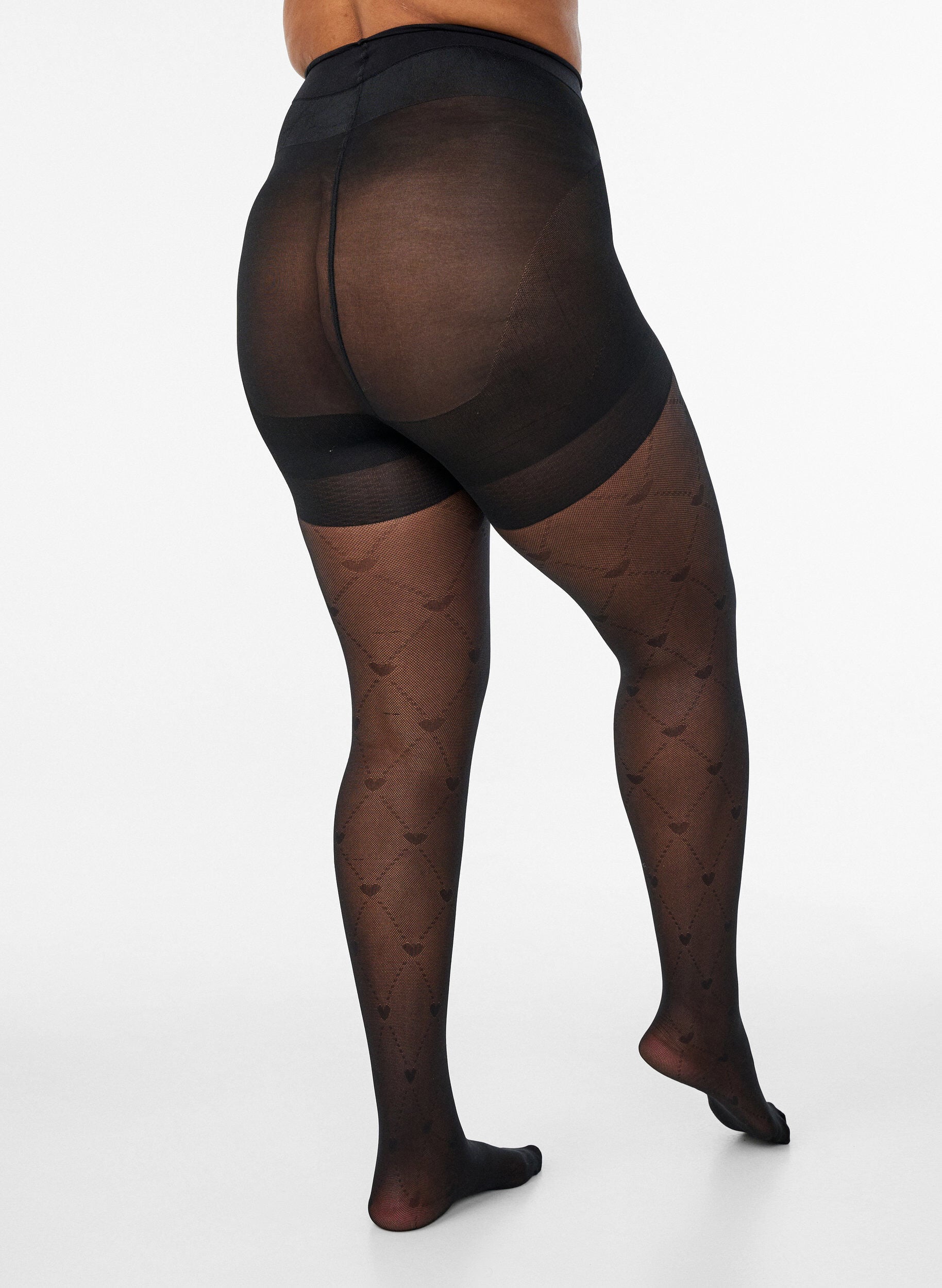 ZizziPush-up str&oslash;mpebukser 50 denier med hjertem&oslash;nster, Sort, Model image number 1