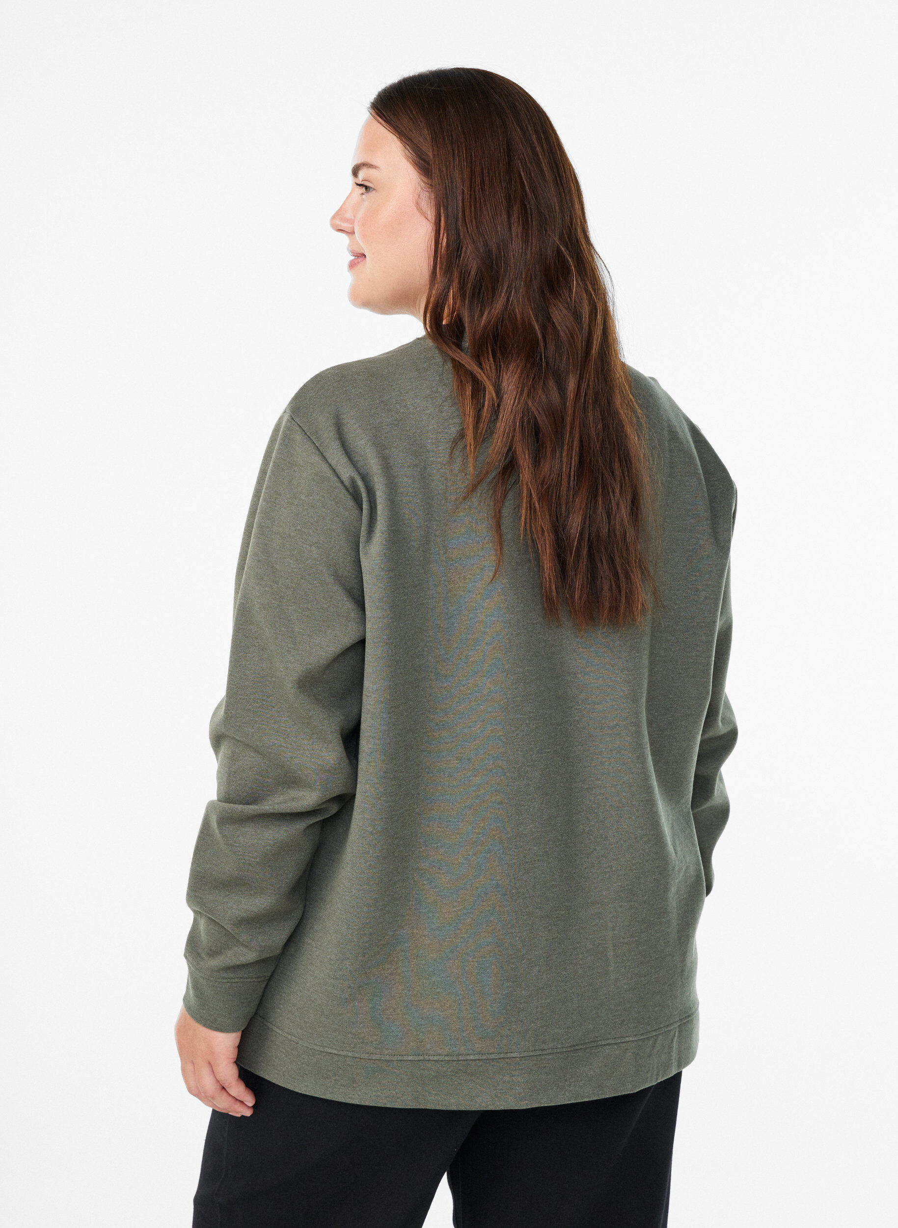 Zizzi Sweatshirt med rund hals, Gr&oslash;n, Model image number 2