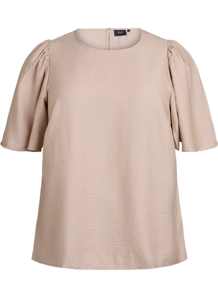 Bluse med korte, vide ærmer, Beige, Packshot image number 0