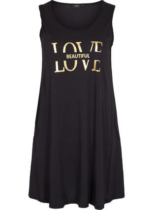 Ærmeløs bomulds kjole med a-shape, Black LOVE, Packshot image number 0