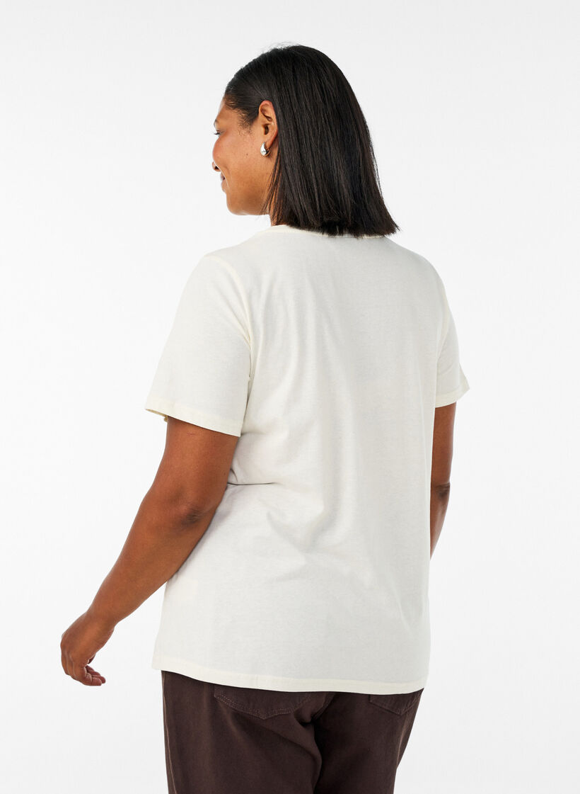 T-shirt i bomuld med printmotiv, Vanilla, Model image number 2