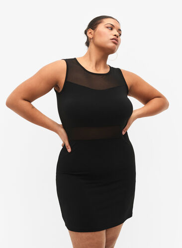 Ærmeløs kjole med slim fit, Black, Model image number 0