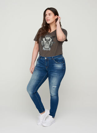 Ekstra slim Sanna jeans med regulær talje, Dark blue denim, Model image number 0