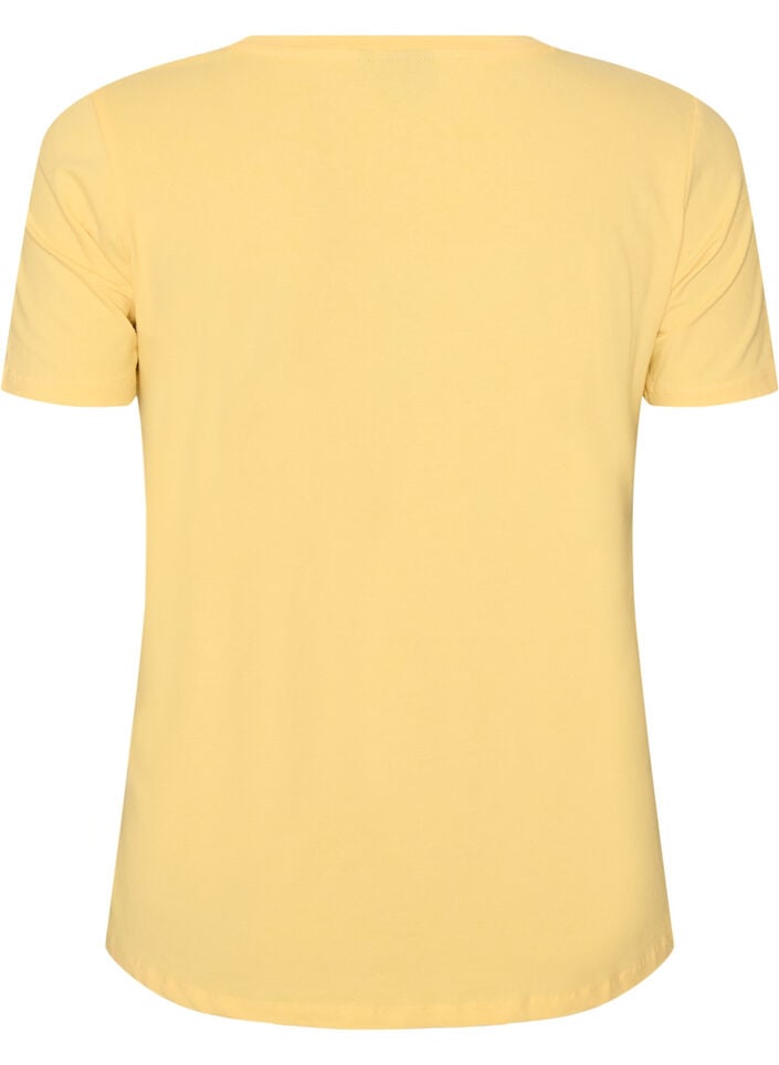 Ensfarvet basis t-shirt i bomuld, Gul, Packshot image number 1