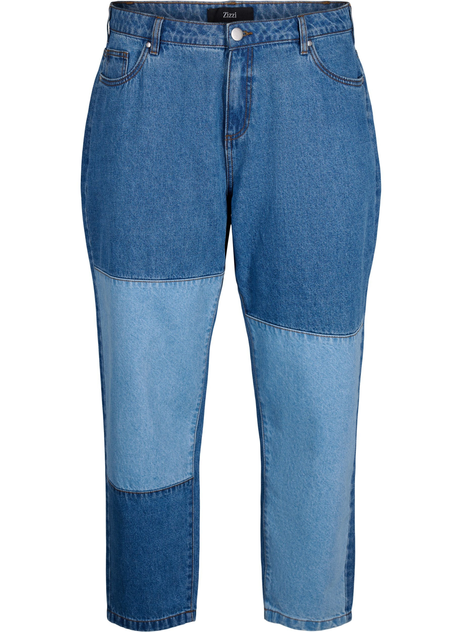 Zizzi Mille mom fit jeans med colorblock og h&oslash;j talje, Light Blue Denim, Packshot image number 0