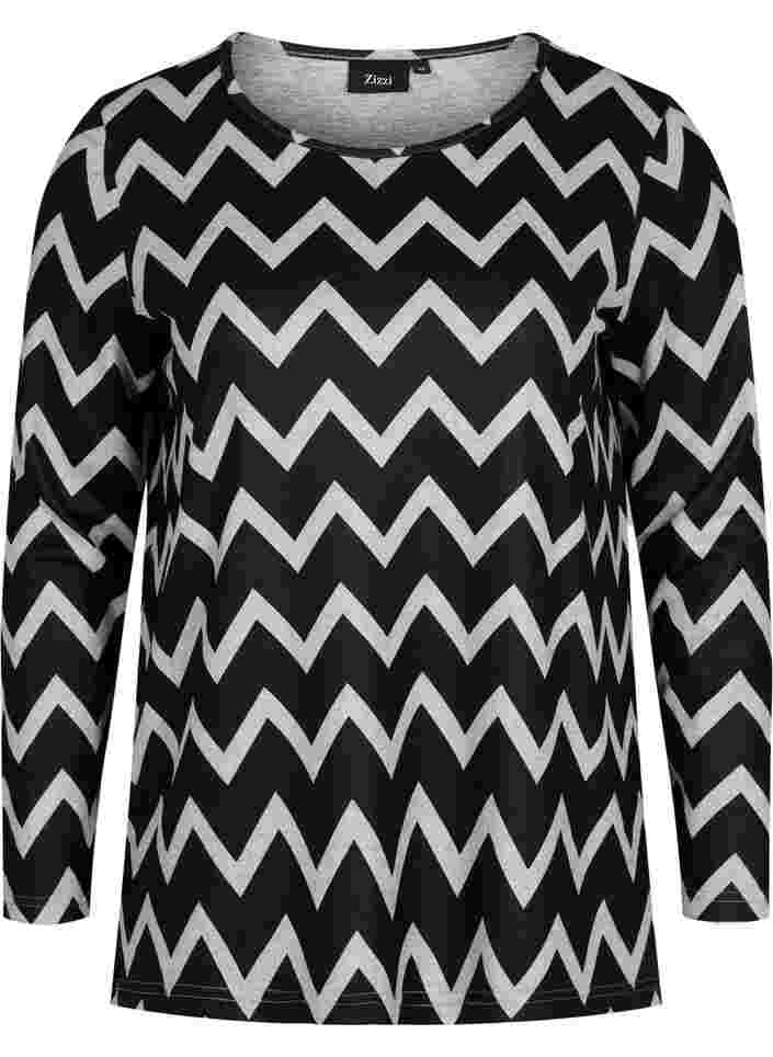 Mønstret bluse med lange ærmer, LGM Zig Zag AOP, Packshot image number 0