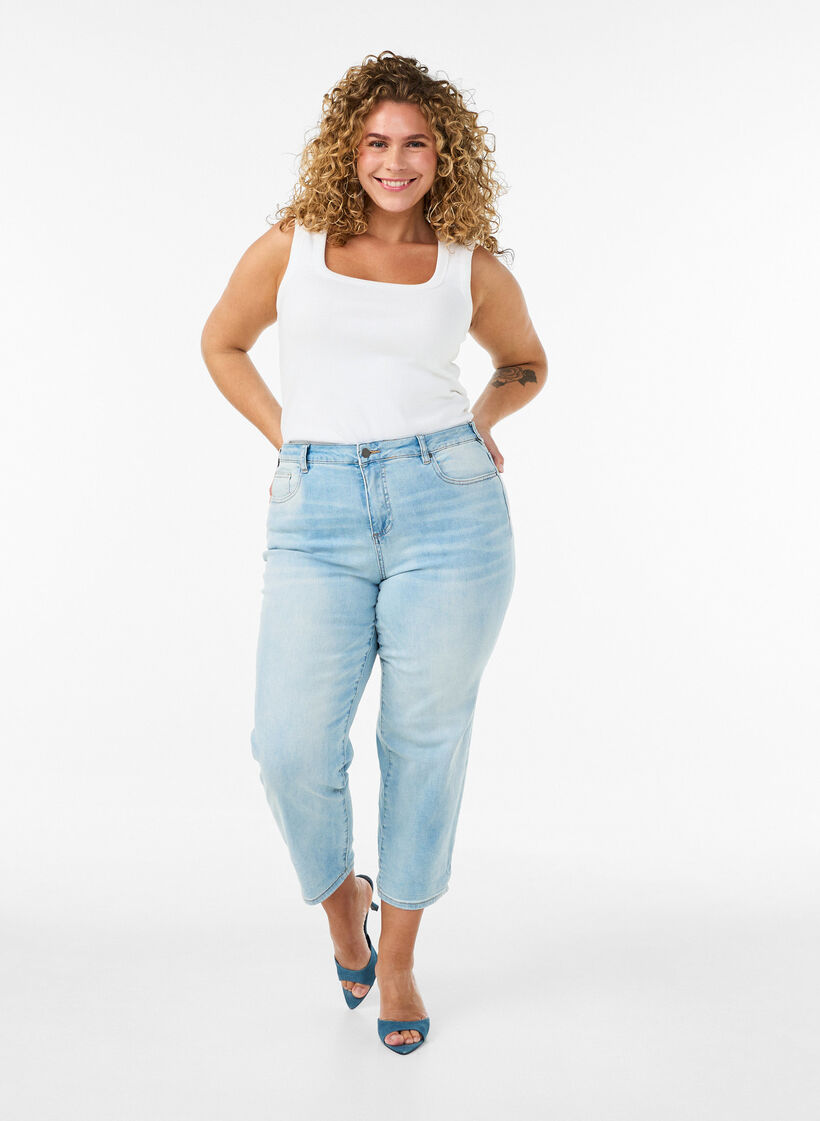 7/8 jeans med opsm&oslash;g og h&oslash;j talje, Bl&aring;, Model image number 0