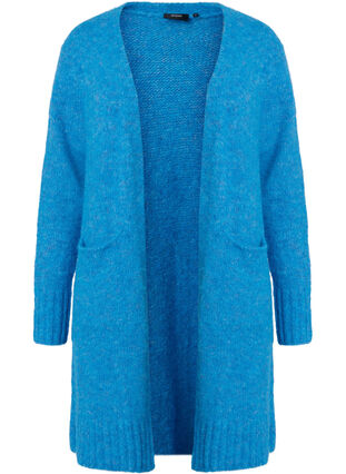 Lang strikcardigan med uld og lommer, French Blue, Packshot image number 0