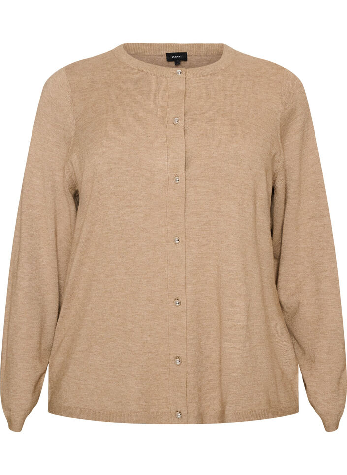 Cardigan med runde knapper, Beige, Packshot image number 0