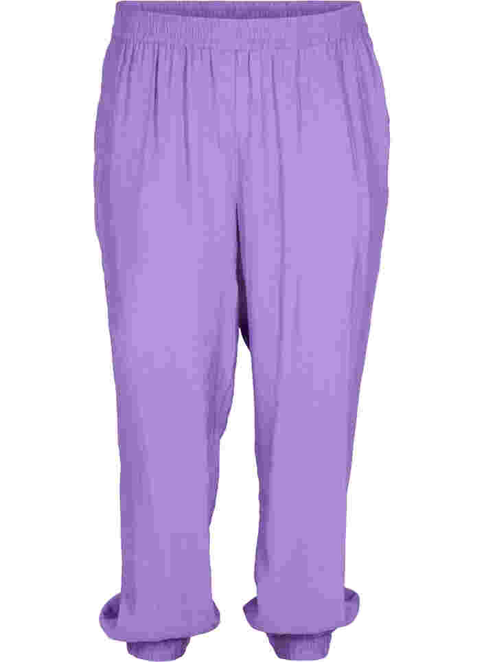 Løse bukser i viskosemix med elastikkant, Royal Lilac, Packshot image number 0