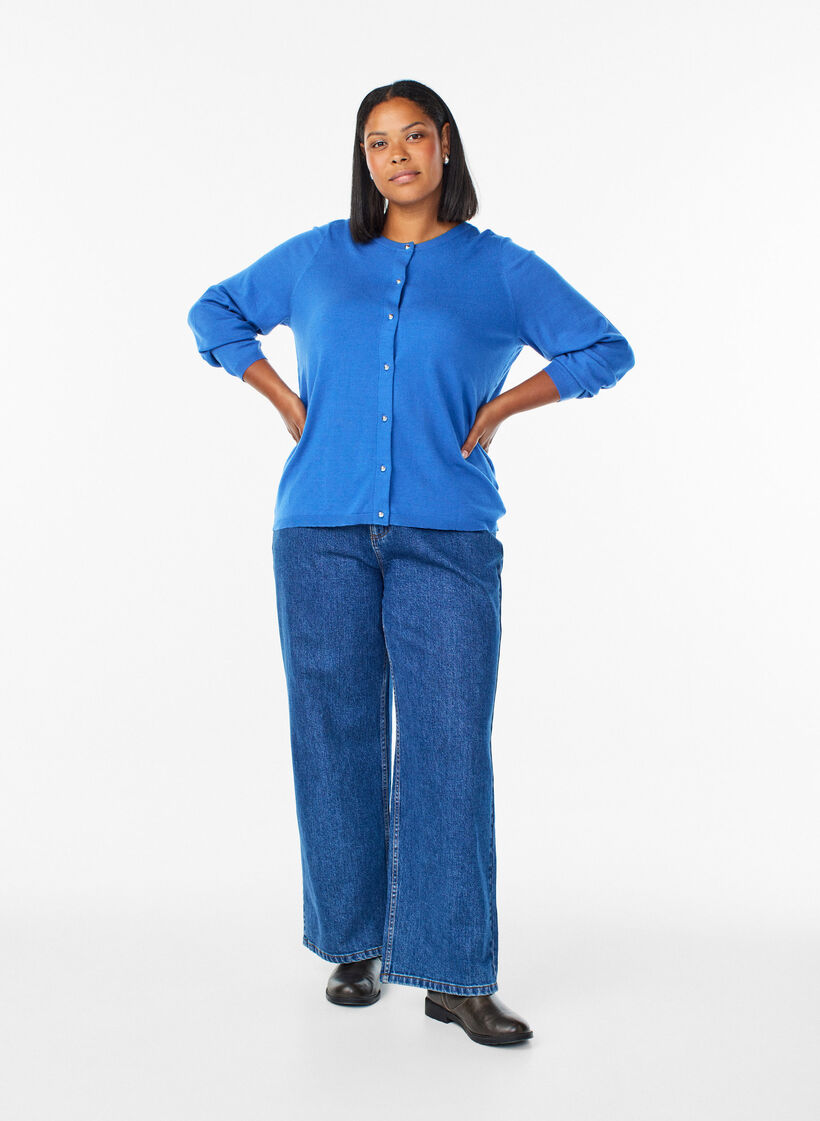 Cardigan med runde knapper, Bl&aring;, Model image number 1