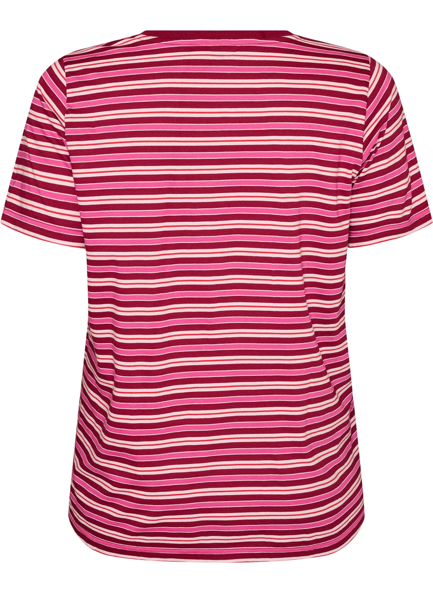 ZizziStribet T-shirt i &oslash;kologisk bomuld, R&oslash;d, Packshot image number 1