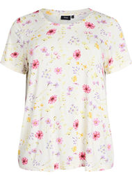 T-shirt med blomsterprint, Hvid