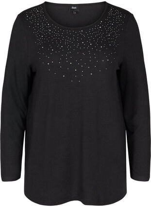 Langærmet bluse med nitter, Black w. Shiny Studs, Packshot image number 0